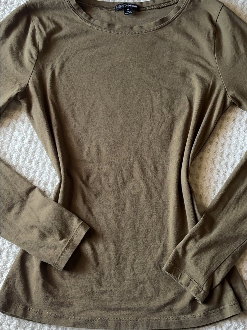 Fashion Nova Olive Green Crewneck Long-Sleeve Top